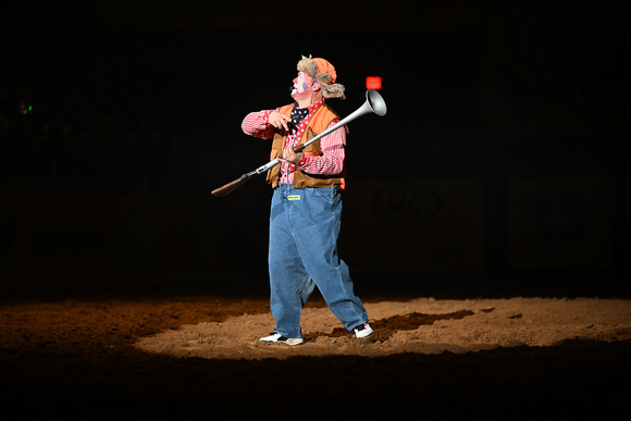 DROBERTS-DIXIE NATIONALS PRCA-PERF #1--02102023-MISC-DUSTY MYERS CLOWN ACT 7547