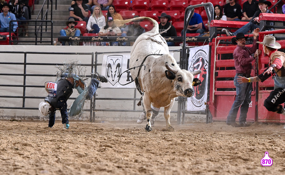 DROBERTS-BENNY BENIONS BUCKING HORSE SALE-PRCA PERMIT CHALLENGE-ROUND 2-12-7-23-BR-BRODY HASENACK-WHITE WATER-RICKY CARPENTER-LOT 73 12139A