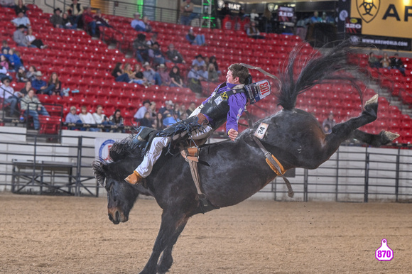 DROBERTS-BENNY BENIONS BUCKING HORSE SALE-PRCA PERMIT CHALLENGE-ROUND 2-12-7-23-MASON STUELLER-EXACTLY MIDNIGHT-WALKING M RODEO-LOT 34  11884A