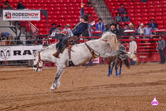 MROBERTS-BENNY BENIONS BUCKING HORSE SALE-PRCA PERMIT CHALLENGE-12-7-23-ROUND 1-DRAKE AMUNDSON-LUCKY PENNY-BILLY & SARAH RICHARDS   10652