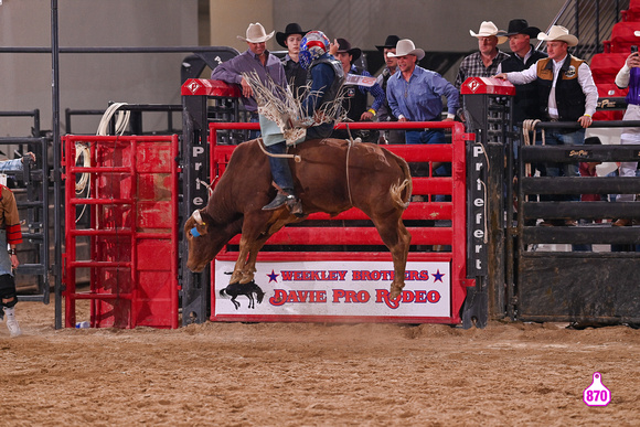 MROBERTS-BENNY BENIONS BUCKING HORSE SALE-PRCA PERMIT CHALLENGE-ROUND 1-12-7-23-BR-COLE HILL-YANKEE MONKEY-MCCOY RANCH  10878A